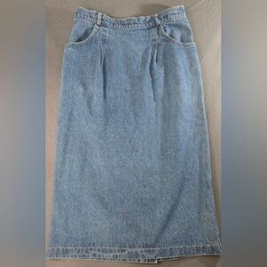 Vintage Willowbend Long Denim Skirt Medium Wash Metal Buttons Sz 16 Made In USA